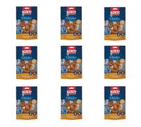 Rinti Chicko Petits Anneaux à mâcher | Pack de 9 | 9 x 150 g | Fait de Peau de bœuf résistante recouverte de Viande de Poulet | Corps nettoyants à Base de minéraux | Refermable