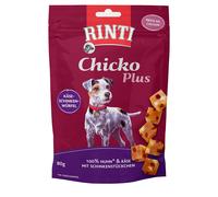 Rinti Chicko Plus Dés de Fromage et de Jambon | Pack Double | 2 x 80 g | Friandise pour Chiens | Filet de Poulet avec de Savoureux Morceaux de Fromage + Jambon | Séché à l'air en Douceur