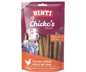 RINTI - Chicko's Plus Collagène Sticks | Snacks à Base de Filet de Poulet Frais et de collagène de bœuf pour Chiens Adultes Friandises pour Chien sans soja ni Farine de Viande dans Un Sac Frais | 9 x