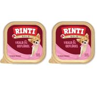 RINTI Gold Mini - Nourriture Humide pour Petits Chiens Adultes avec 65% de Viande et d'abats - Aliment Complet en Bols sans Glucides et additifs artificiels - 16 x 100 g - Veau et volaille (Lot de 2)