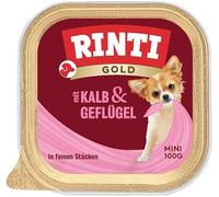 RINTI Gold Mini - Nourriture Humide pour Petits Chiens Adultes avec 65% de Viande et d'abats - Aliment Complet en Bols sans Glucides et additifs artificiels - 16 x 100 g - Veau et volaille
