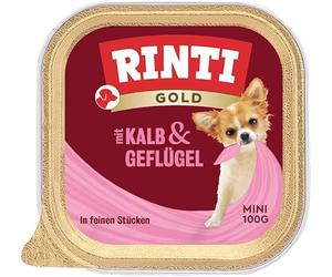 RINTI Gold Mini - Nourriture Humide pour Petits Chiens Adultes avec 65% de Viande et d'abats - Aliment Complet en Bols sans Glucides et additifs artificiels - 16 x 100 g - Veau et volaille