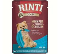 RINTI Gold Mini Poulet Pur & Cœurs de Volaille | 10 x 100 g | Aliment Complet pour Petits Chiens Adultes | Exclusivement du Poulet pour Les Chiens sensibles aux Allergies | en Sachet fraîcheur
