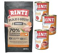 RINTI MAX-I-MUM Chicken avec du poulet 12 kg + Kennerfleisch Chicken nourriture humide avec du poulet 3x400 g