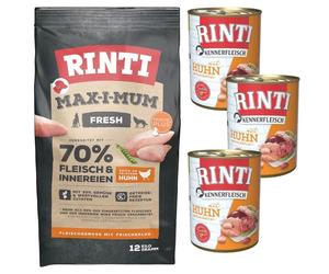 RINTI MAX-I-MUM Chicken avec du poulet 12 kg + Kennerfleisch Chicken nourriture humide avec du poulet 3x400 g