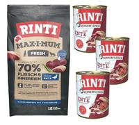 RINTI MAX-I-MUM Duck avec du canard 12 kg + Kennerfleisch Duck alimentation humide avec canard 3x400 g