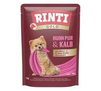 RINTI - Or | Nourriture Humide Facile à digérer pour Petits Chiens Adultes Aliment Complet dans Un Sachet Frais sans Viande moulée, soja ou additifs artificiels | 10 x 100 g Poulet Pur + Veau