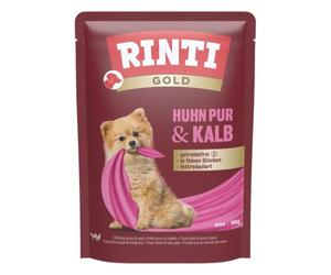 RINTI - Or | Nourriture Humide Facile à digérer pour Petits Chiens Adultes Aliment Complet dans Un Sachet Frais sans Viande moulée, soja ou additifs artificiels | 10 x 100 g Poulet Pur + Veau