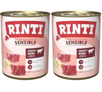 RINTI Sensible - Nourriture Humide pour Chiens sensibles et Adultes avec Morceaux de Viande naturels - Aliment Complet sans céréales en boîte sans additifs artificiels - 6 x 800 g de bœuf + Riz