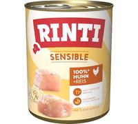 RINTI Sensible - Nourriture Humide pour Chiens sensibles et Adultes avec Morceaux de Viande naturels - Aliment Complet sans céréales en boîte sans additifs artificiels - 6 x 800 g Poulet + Riz