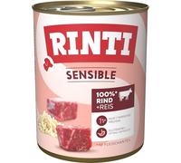 RINTI Sensible - Nourriture Humide pour Chiens sensibles et Adultes avec Morceaux de Viande naturels - Aliment Complet sans céréales en boîte sans additifs artificiels - 6 x 800 g de bœuf + Riz