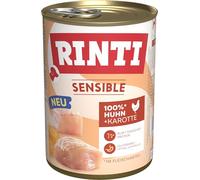 RINTI - Sensible | Nourriture Humide pour Chiens sensibles et Adultes avec Morceaux de Viande naturels. Aliment Complet sans céréales en boîte sans additifs artificiels | 12 x 400 g Poulet + Carotte