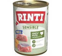 RINTI - Sensible | Nourriture Humide pour Chiens sensibles et Adultes avec Morceaux de Viande naturels. Aliment Complet sans céréales dans Une boîte sans additifs artificiels | 12 x 400 g Dinde +