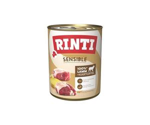 RINTI Sensible - Nourriture Humide pour Chiens sensibles et Adultes avec Morceaux de Viande naturels - Aliment Complet sans céréales en boîte sans additifs artificiels - 6 x 800 g d'agneau + Pomme de