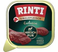 RINTI - Singlefleisch Exclusive - Nourriture Humide avec 100% de Viande de cerf pour Chiens Adultes sensibles - Aliment Complet en Bols sans céréales ni additifs artificiels - 10 x 150 g - Cerf Pur