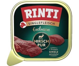 RINTI - Singlefleisch Exclusive - Nourriture Humide avec 100% de Viande de cerf pour Chiens Adultes sensibles - Aliment Complet en Bols sans céréales ni additifs artificiels - 10 x 150 g - Cerf Pur