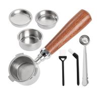 Rinwywey Porte-filtre 51 mm avec panier filtrant 1/2/4 tasse, porte-filtre sans fond 51 mm, panier à café en acier inoxydable avec poignée en bois pour expresso, porte-filtre compatible avec DeLonghi