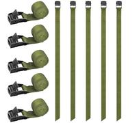 RIO Direct Lot de 10 Sangles d'arrimage Courtes de 50 cm - Sangles de Fixation pour Porte-vélos - Petites Sangles d'arrimage Vertes avec Boucle de Serrage pour vélo, Diable, Moto, Bagages