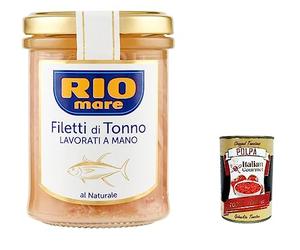 Rio Mare Filetti di Tonno al Naturale Lot de 3 filets de thon naturels faits à la main 180 g + Italian Gourmet poolpa 400 g