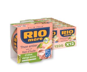 RIO MARE - Thon Entier MSC Huile d'Olive Vierge Extra - 12 Conserves (120g)