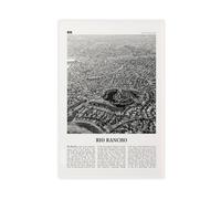 Rio Rancho Toile murale moderne avec carte de ville rétro du Nouveau-Mexique et des États-Unis, paysage noir et blanc, 30 x 45 cm