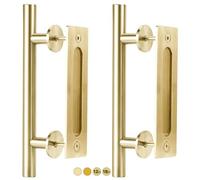 Rio Salto Kit de 2 poignées de porte de grange en laiton brossé doré de 30,5 cm - Poignée de porte de placard en acier inoxydable - Poignée de traction et poignée de porte coulissante robuste