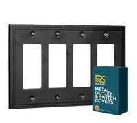 Rio Salto Lot de 4 plaques murales modernes en métal à double ligne pour interrupteur décoratif pour prises électriques (noir mat, 4 bascules)