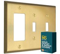 Rio Salto The Deco Collection - Couvercle de plaque murale en métal doré, 3 cache-interrupteurs (bascule + bascule + bascule), plaque murale en laiton brossé de taille moyenne 12,7 x 17,8 cm - Plaque