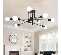 Riohan Plafonnier industriel Sputnik - Lustre rétro 8 lumières E27 - Grand lustre - DIY moderne - Noir - Pour chambre à coucher, salon, cuisine