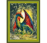 RIOLIS 0057 PT Forêt Dragon Croix Contenu du, Coton, Multicolore, 30 x 40 x 0,1 cm