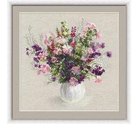 RIOLIS 1010 Bouquet d'Été Kit de Point de Croix Compté 48 x 48 cm | Floral motif, grille et aiguille incluses, kit de broderie - idée cadeau