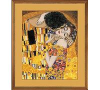 RIOLIS 1170 Le Baiser d'après G. Klimt Kit de Point de Croix Compté | 14 pts blanc Zweigart Aida, 25 laine/acrylique couleurs, intermédiaire à avancé, grille et aiguille incluses