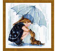 RIOLIS 1720 Sous Mon Parapluie Kit de Point de Croix Compté 25 x 25 cm | 14 pts blanc Zweigart Aida, niveau intermédiaire, grille et aiguille incluses, kit de broderie - idée cadeau