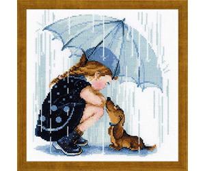 RIOLIS 1720 Sous Mon Parapluie Kit de Point de Croix Compté 25 x 25 cm | 14 pts blanc Zweigart Aida, niveau intermédiaire, grille et aiguille incluses, kit de broderie - idée cadeau