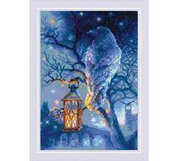 RIOLIS 1876 Corbeau Sage Kit de Point de Croix Compté 21 x 30 cm | 14 pts gris foncé Zweigart Aida, 22 laine/acrylique couleurs, niveau intermédiaire, grille et aiguille incluses