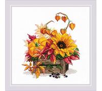RIOLIS 2006 Bonjour Automne Kit de Point de Croix Compté 24.8 x 24.8 cm | Floral motif, 14 pts blanc Zweigart Aida, 22 coton Anchor couleurs, niveau intermédiaire, grille et aiguille incluses