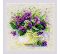 RIOLIS 2091 Violettes en pot Kit Point de Croix Compté 22 x 22 cm | 14 pts lin Zweigart Aida, 19 coton Anchor couleurs, débutant à intermédiaire, grille et aiguille incluses