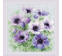 RIOLIS 2176 Anémones violettes Kit Point de Croix Compté 30 x 30 cm | 14 pts gris Zweigart Aida, 16 coton Anchor couleurs, niveau intermédiaire, grille et aiguille incluses