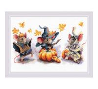 RIOLIS 2241 Trio de Souris Effrayantes Kit de Point de Croix Compté | Halloween motif, 14 pts blanc Zweigart Aida, 21 coton Anchor couleurs, niveau intermédiaire, grille et aiguille incluses