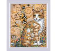 RIOLIS 2319 Chat Doré Kit de Point de Croix Compté 15.2 x 17.8 cm | Chat motif, 14 pts blanc Zweigart Aida, 19 laine/acrylique couleurs, débutant à intermédiaire, grille et aiguille incluses