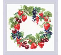 RIOLIS 2323 Couronne aux Baies Kit de Point de Croix Compté 29.8 x 29.8 cm | Floral motif, 14 pts blanc Zweigart Aida, 26 laine/acrylique couleurs, niveau intermédiaire, grille et aiguille incluses