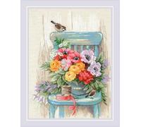 RIOLIS - Garden Flowers 2299, kits de point de croix floral 39,9 x 49,9 cm, kits de point de croix pour débutants et avancés, kit de broderie au point de croix pour adultes, kit de broderie compté