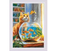 RIOLIS - Ginger Observer 2218, kits de point de croix pour les amateurs de chats 21,6 x 39,9 cm, kits de point de croix pour débutants et avancés, kits de point de croix pour adultes, kits de broderie