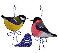 RIOLIS Kit de Point de Croix Pendentif Oiseaux d'hiver, Coton, Multicolore, 9 x 7 cm, de 2 unités