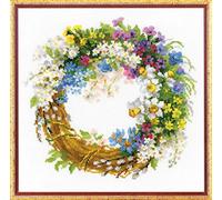 RIOLIS Kit Point de Croix Couronne avec Oiseaux Tissu aïda de Couleur Cerise