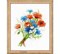 RIOLIS Kit Point de Croix Motif Bouquet avec Fleurs Bleuet 15 cm x 20 cm 14 Fils, Acrylique, Multicolore
