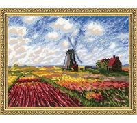 RIOLIS Le Champ des Tulipes, basé sur peintures C. Monet Croix Contenu du, Coton, Multicolore, 33 x 25 x 0,1 cm