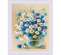 RIOLIS - Marguerites et bleuets 2249, kits de point de croix floral, 24,9 x 29,9 cm, kits de point de croix pour débutants et avancés, kits de point de croix pour adultes, kits de point de croix