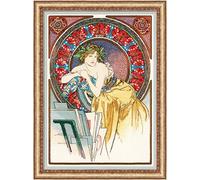 RIOLIS Premium 100/058 Fille avec chevalet après la peinture A.Mucha Kit de broderie au point de croix compté Beige 29 couleurs