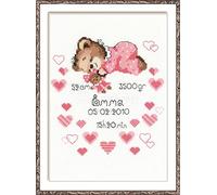 Riolis RI-1123 Kit de Broderie au Point de Croix Naissance Fille Rose